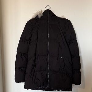 Sam Edelman Black Puffer Jacket with Fur Trim